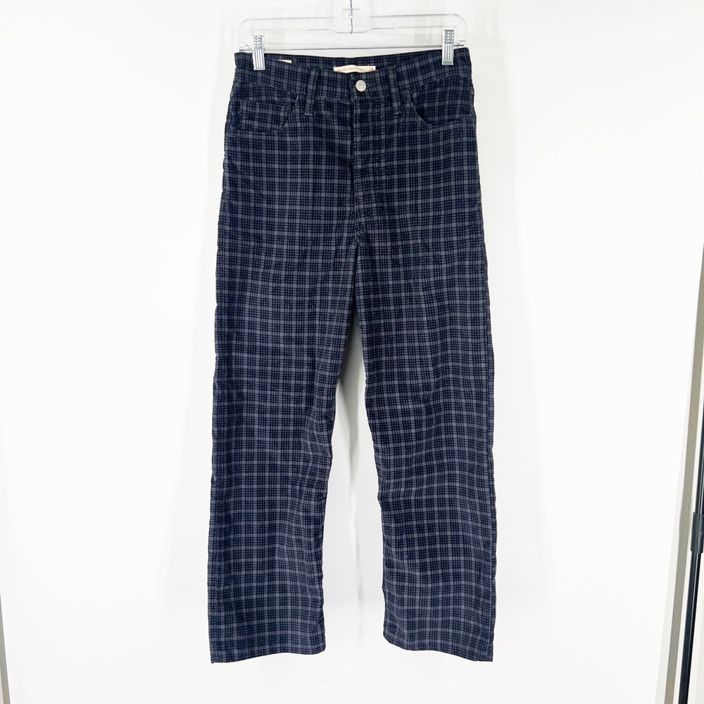 Levi’s Ribcage Straight Ankle Pants Checkered Velour Button Fly